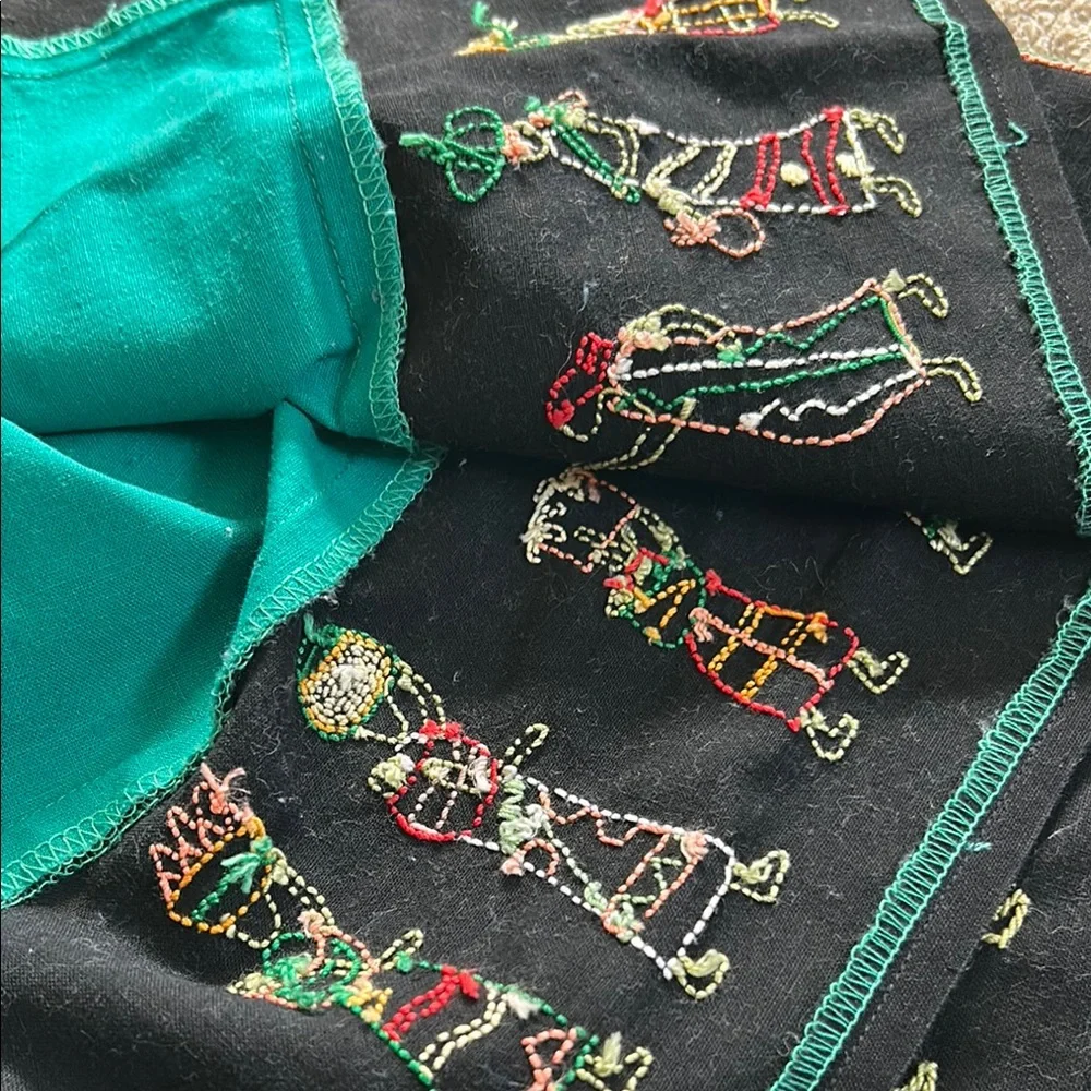 Embroidered Black and Teal tapestry (cotton fabric)